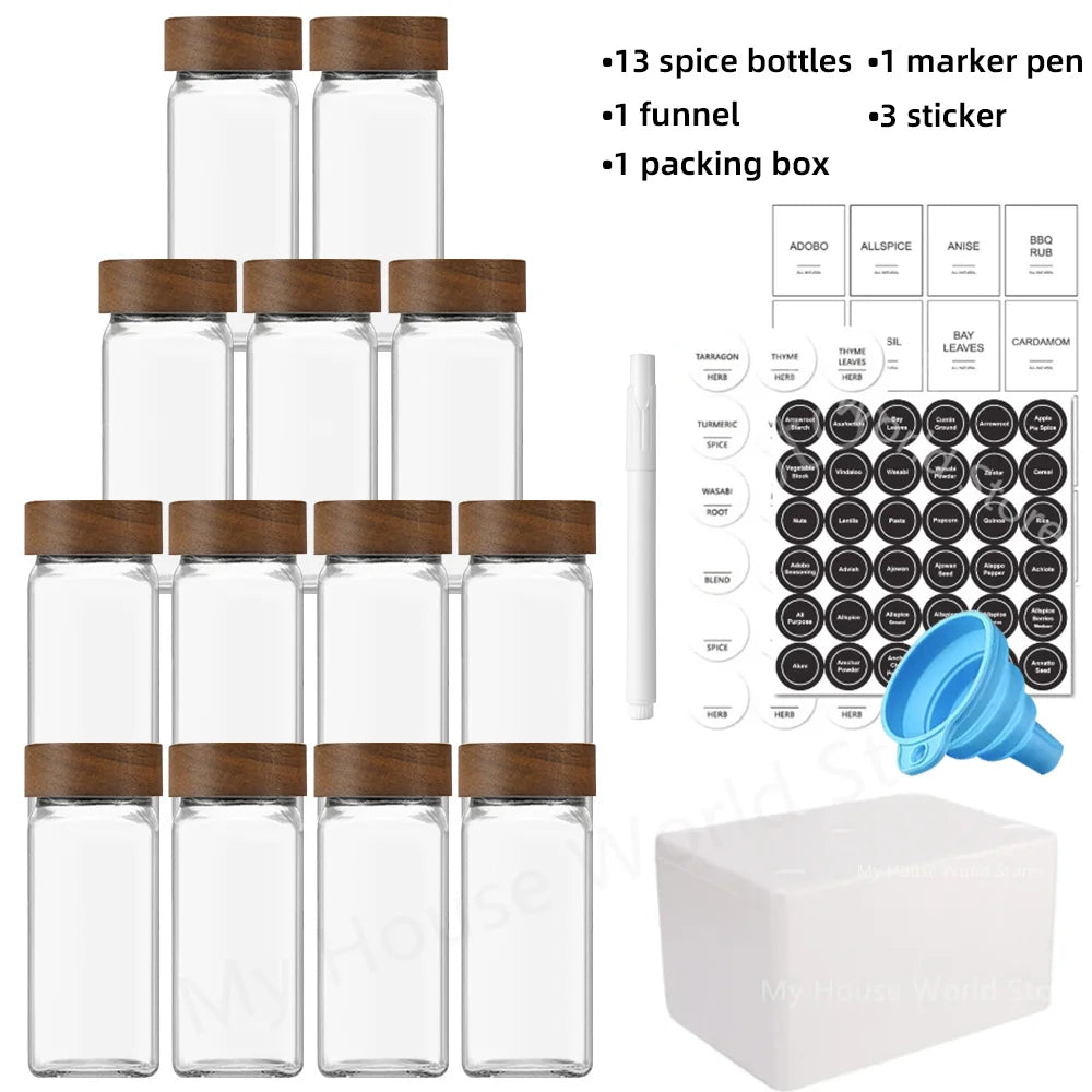 13Pcs Glass Spice Jars with Bamboo Lids 4oz Glass Jars Spice Jar Set Seasoning Jars Organizer Storage Bottles for Spice Rack - ZOOMNSTORE