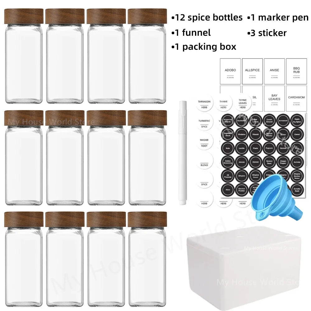 13Pcs Glass Spice Jars with Bamboo Lids 4oz Glass Jars Spice Jar Set Seasoning Jars Organizer Storage Bottles for Spice Rack - ZOOMNSTORE