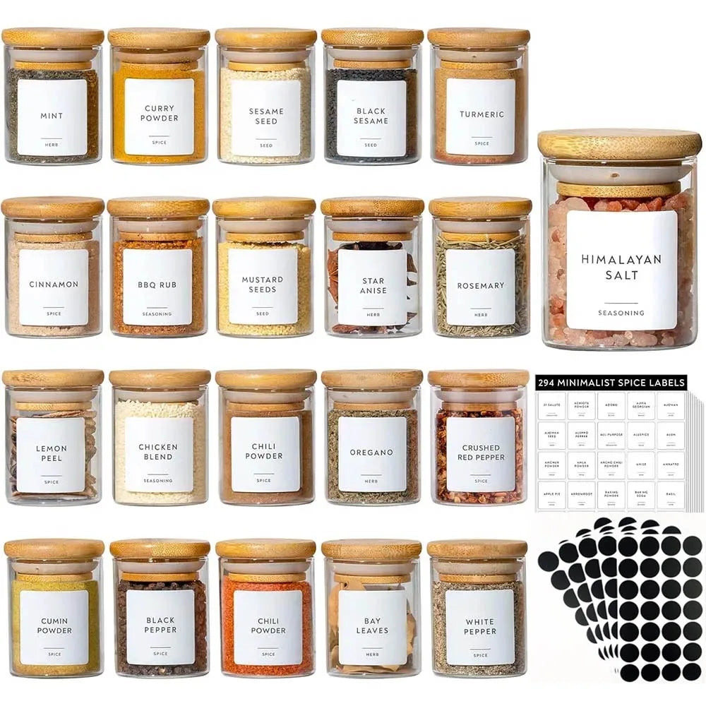 Glass Spice Jars - Borosilicate Cylinder Containers with Bamboo Lids | Kitchen Storage - ZOOMNSTORE