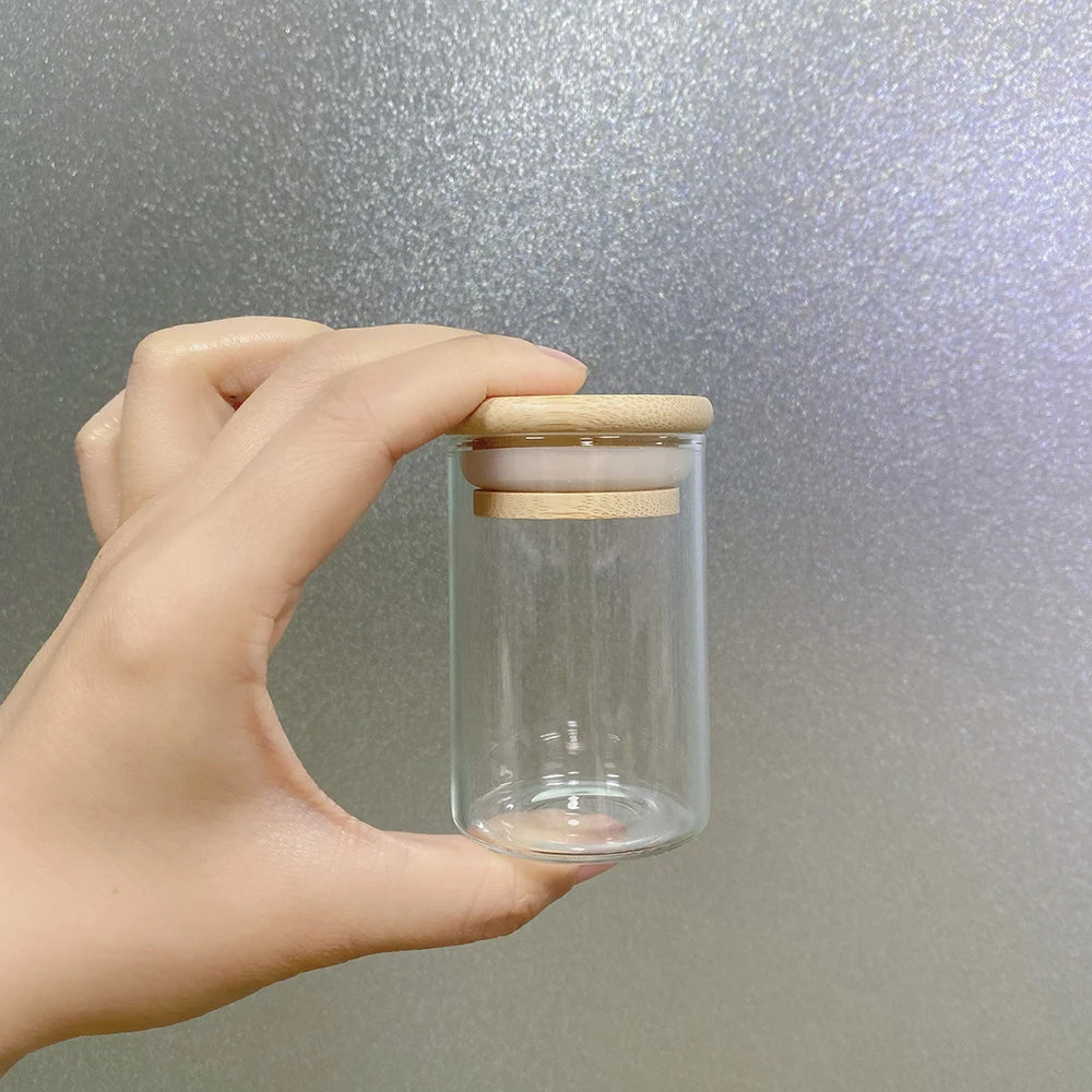 Glass Spice Jars - Borosilicate Cylinder Containers with Bamboo Lids | Kitchen Storage - ZOOMNSTORE