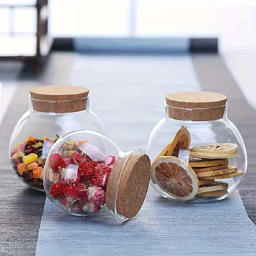 500ML Clear Glass Storage Canister,Round Decorative Small Container Jar for Coffee,Spice,Candy,Salt,Cookie,Condiment,Sugar - ZOOMNSTORE