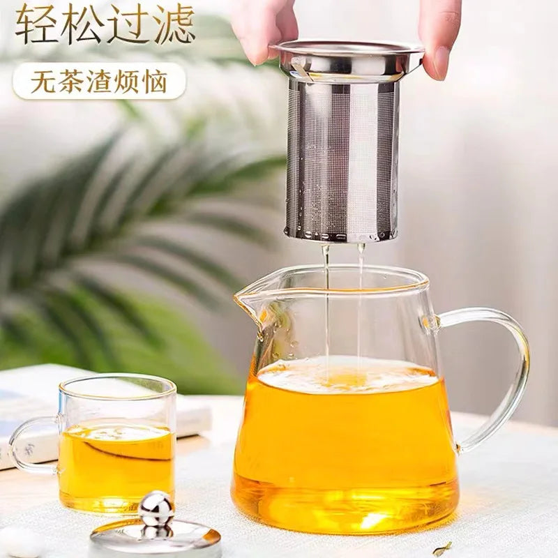 Heat Resistant Glass Teapot with Stainless Steel Infuser - Kung Fu Tea Set for Puer Oolong - ZOOMNSTORE