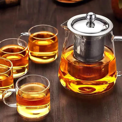 Heat Resistant Glass Teapot with Stainless Steel Infuser - Kung Fu Tea Set for Puer Oolong - ZOOMNSTORE