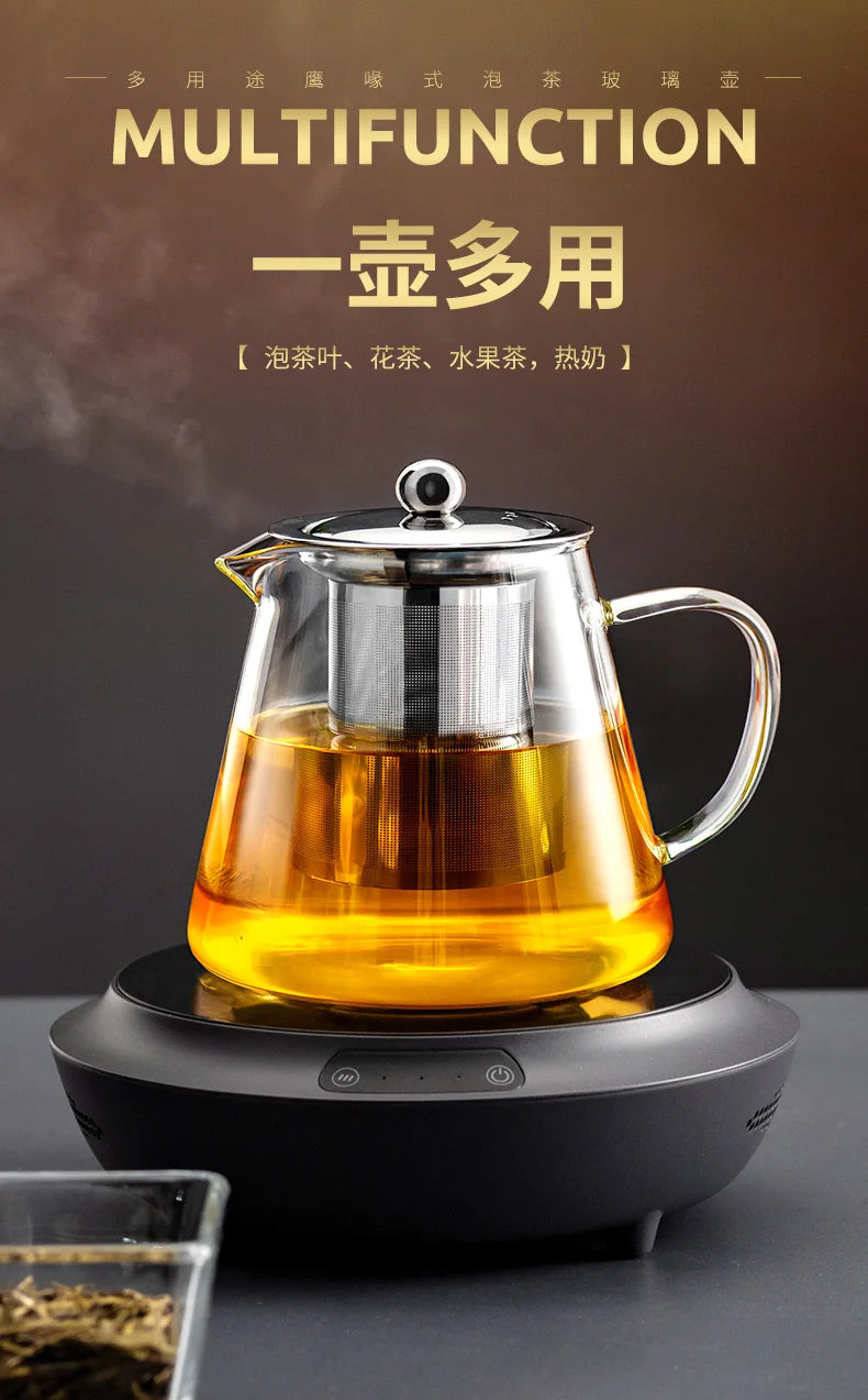 Heat Resistant Glass Teapot with Stainless Steel Infuser - Kung Fu Tea Set for Puer Oolong - ZOOMNSTORE