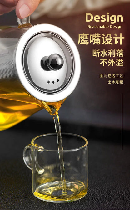 Heat Resistant Glass Teapot with Stainless Steel Infuser - Kung Fu Tea Set for Puer Oolong - ZOOMNSTORE