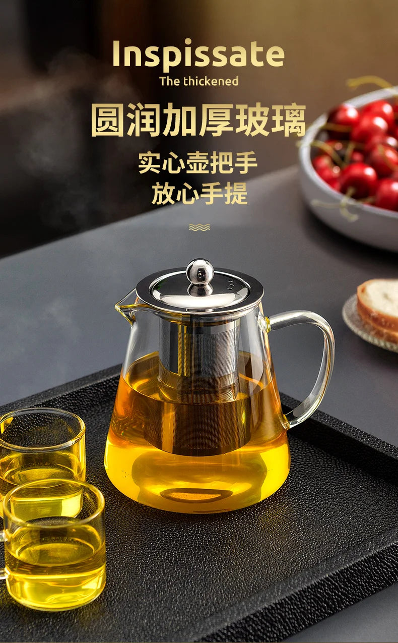 Heat Resistant Glass Teapot with Stainless Steel Infuser - Kung Fu Tea Set for Puer Oolong - ZOOMNSTORE