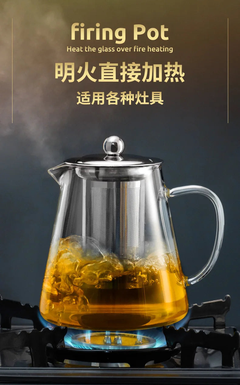 Heat Resistant Glass Teapot with Stainless Steel Infuser - Kung Fu Tea Set for Puer Oolong - ZOOMNSTORE
