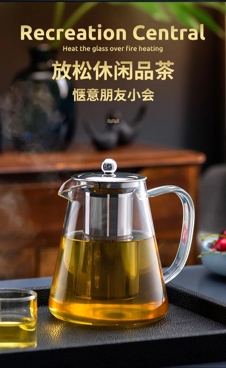 Heat Resistant Glass Teapot with Stainless Steel Infuser - Kung Fu Tea Set for Puer Oolong - ZOOMNSTORE