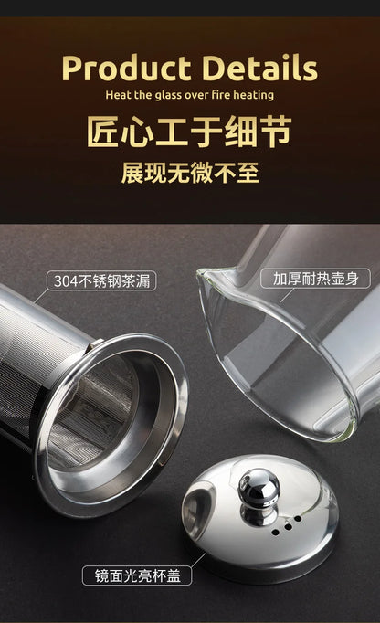 Heat Resistant Glass Teapot with Stainless Steel Infuser - Kung Fu Tea Set for Puer Oolong - ZOOMNSTORE