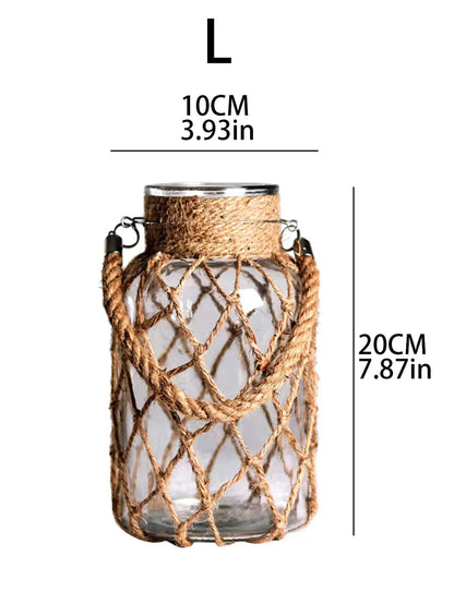 Hand Woven Hemp Rope Glass Vase - Boho Nordic Dry Flower Decor - ZOOMNSTORE