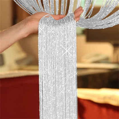 Silver Glitter String Curtain - Shiny Tassel Door Valance for Home Decoration - ZOOMNSTORE