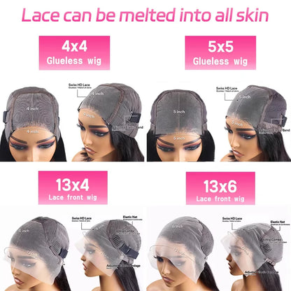 Glueless Lace Front Wig - 13x6 HD Lace Frontal, Brazilian Human Hair, Bone Straight - ZOOMNSTORE