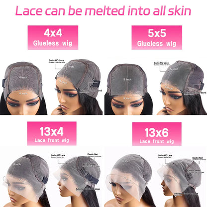 Glueless Lace Front Wig - 13x6 HD Lace Frontal, Brazilian Human Hair, Bone Straight - ZOOMNSTORE