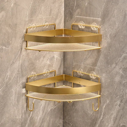 Gold Wall-Mounted Bathroom Storage Rack - Non-Punching Tripod Shampoo Holder - ZOOMNSTORE