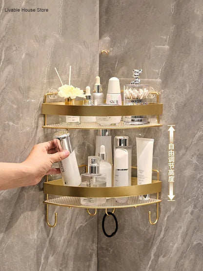 Gold Wall-Mounted Bathroom Storage Rack - Non-Punching Tripod Shampoo Holder - ZOOMNSTORE