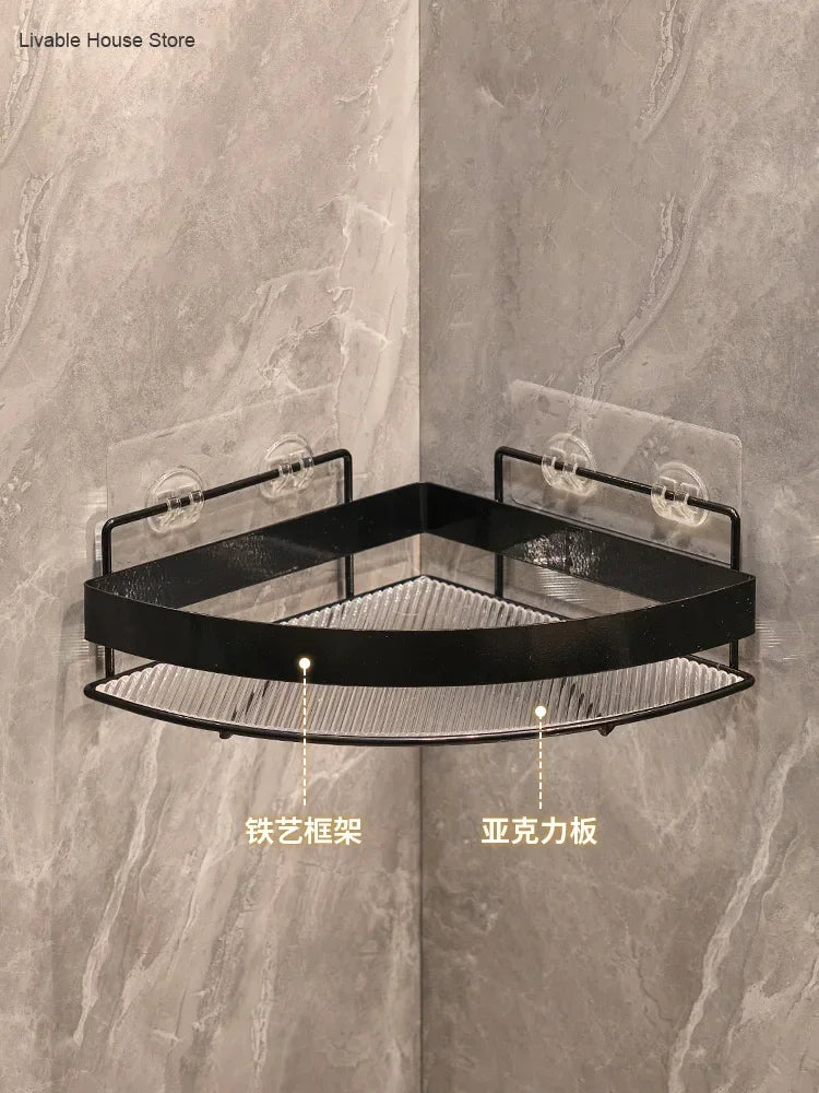 Gold Wall-Mounted Bathroom Storage Rack - Non-Punching Tripod Shampoo Holder - ZOOMNSTORE