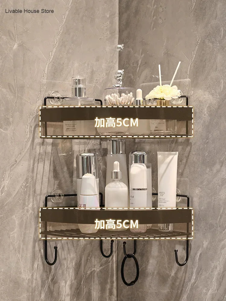 Gold Wall-Mounted Bathroom Storage Rack - Non-Punching Tripod Shampoo Holder - ZOOMNSTORE