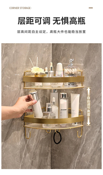 Gold Wall-Mounted Bathroom Storage Rack - Non-Punching Tripod Shampoo Holder - ZOOMNSTORE
