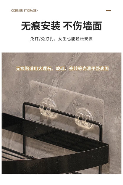 Gold Wall-Mounted Bathroom Storage Rack - Non-Punching Tripod Shampoo Holder - ZOOMNSTORE