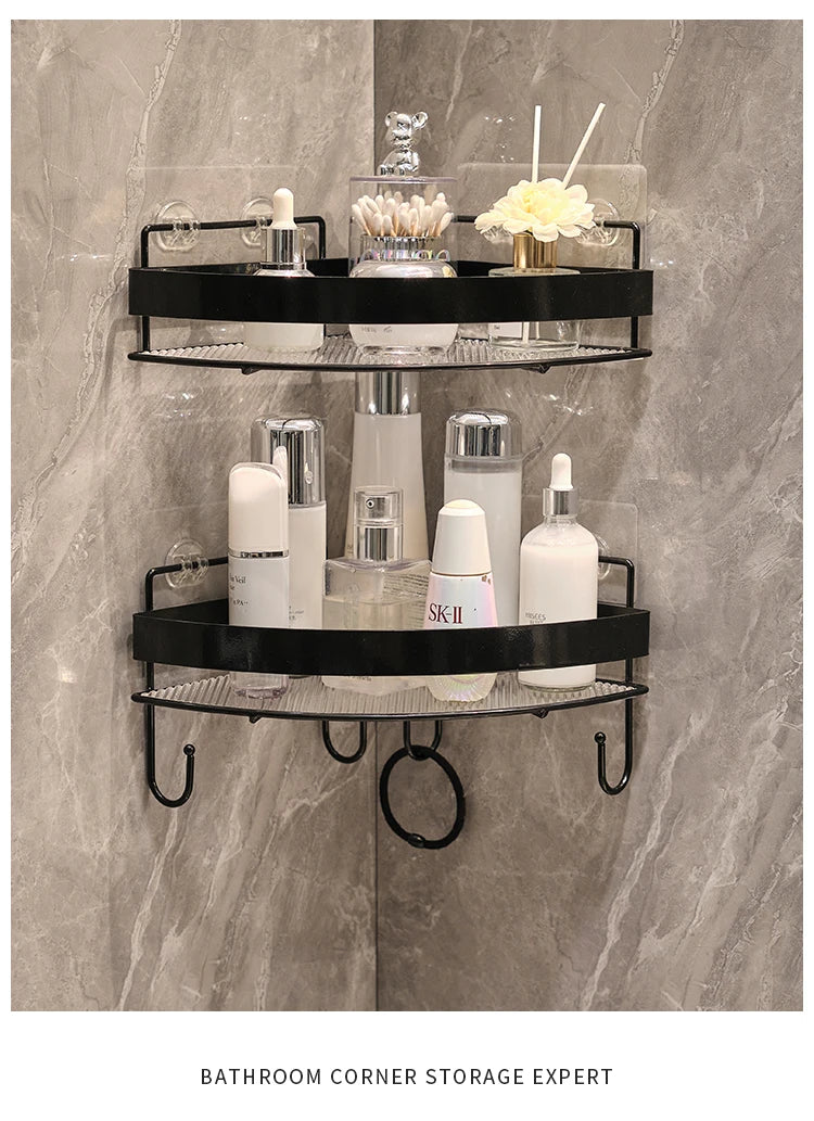 Gold Wall-Mounted Bathroom Storage Rack - Non-Punching Tripod Shampoo Holder - ZOOMNSTORE