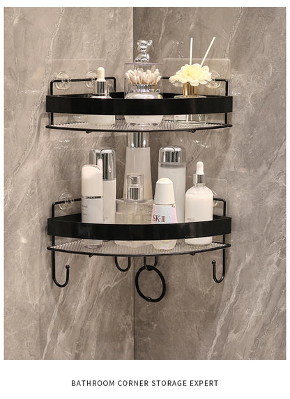 Gold Wall-Mounted Bathroom Storage Rack - Non-Punching Tripod Shampoo Holder - ZOOMNSTORE
