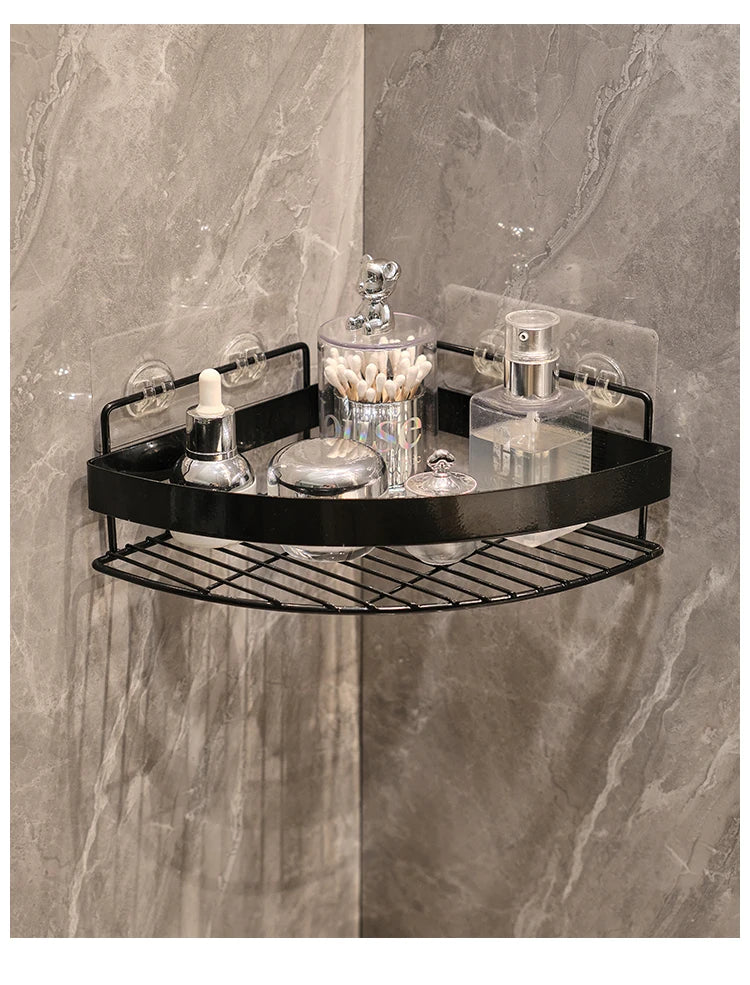 Gold Wall-Mounted Bathroom Storage Rack - Non-Punching Tripod Shampoo Holder - ZOOMNSTORE