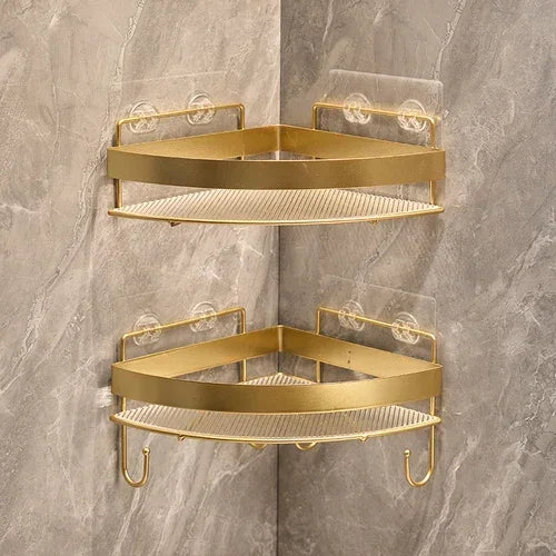 Gold Wall-Mounted Bathroom Storage Rack - Non-Punching Tripod Shampoo Holder - ZOOMNSTORE