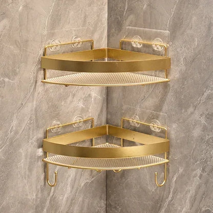 Gold Wall-Mounted Bathroom Storage Rack - Non-Punching Tripod Shampoo Holder - ZOOMNSTORE