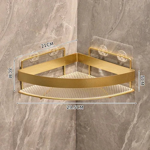 Gold Wall-Mounted Bathroom Storage Rack - Non-Punching Tripod Shampoo Holder - ZOOMNSTORE