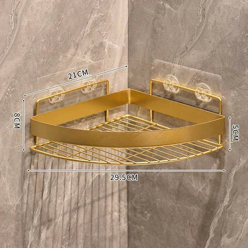 Gold Wall-Mounted Bathroom Storage Rack - Non-Punching Tripod Shampoo Holder - ZOOMNSTORE
