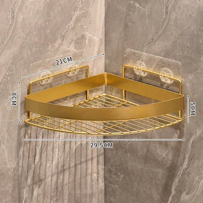 Gold Wall-Mounted Bathroom Storage Rack - Non-Punching Tripod Shampoo Holder - ZOOMNSTORE