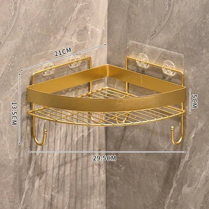 Gold Wall-Mounted Bathroom Storage Rack - Non-Punching Tripod Shampoo Holder - ZOOMNSTORE