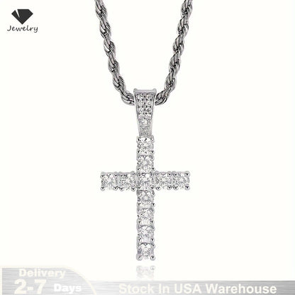 Gold Cross Necklace - 14K Gold Plated Iced Out Pendant With Twisted Chain For Men & Women - ZOOMNSTORE