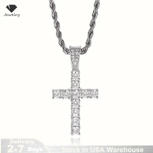 Gold Cross Necklace - 14K Gold Plated Iced Out Pendant With Twisted Chain For Men & Women - ZOOMNSTORE