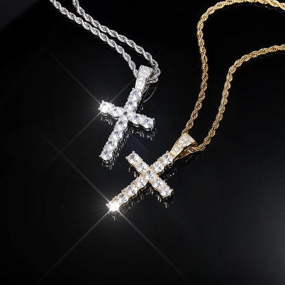Gold Cross Necklace - 14K Gold Plated Iced Out Pendant With Twisted Chain For Men & Women - ZOOMNSTORE