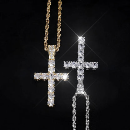 Gold Cross Necklace - 14K Gold Plated Iced Out Pendant With Twisted Chain For Men & Women - ZOOMNSTORE