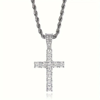 Gold Cross Necklace - 14K Gold Plated Iced Out Pendant With Twisted Chain For Men & Women - ZOOMNSTORE