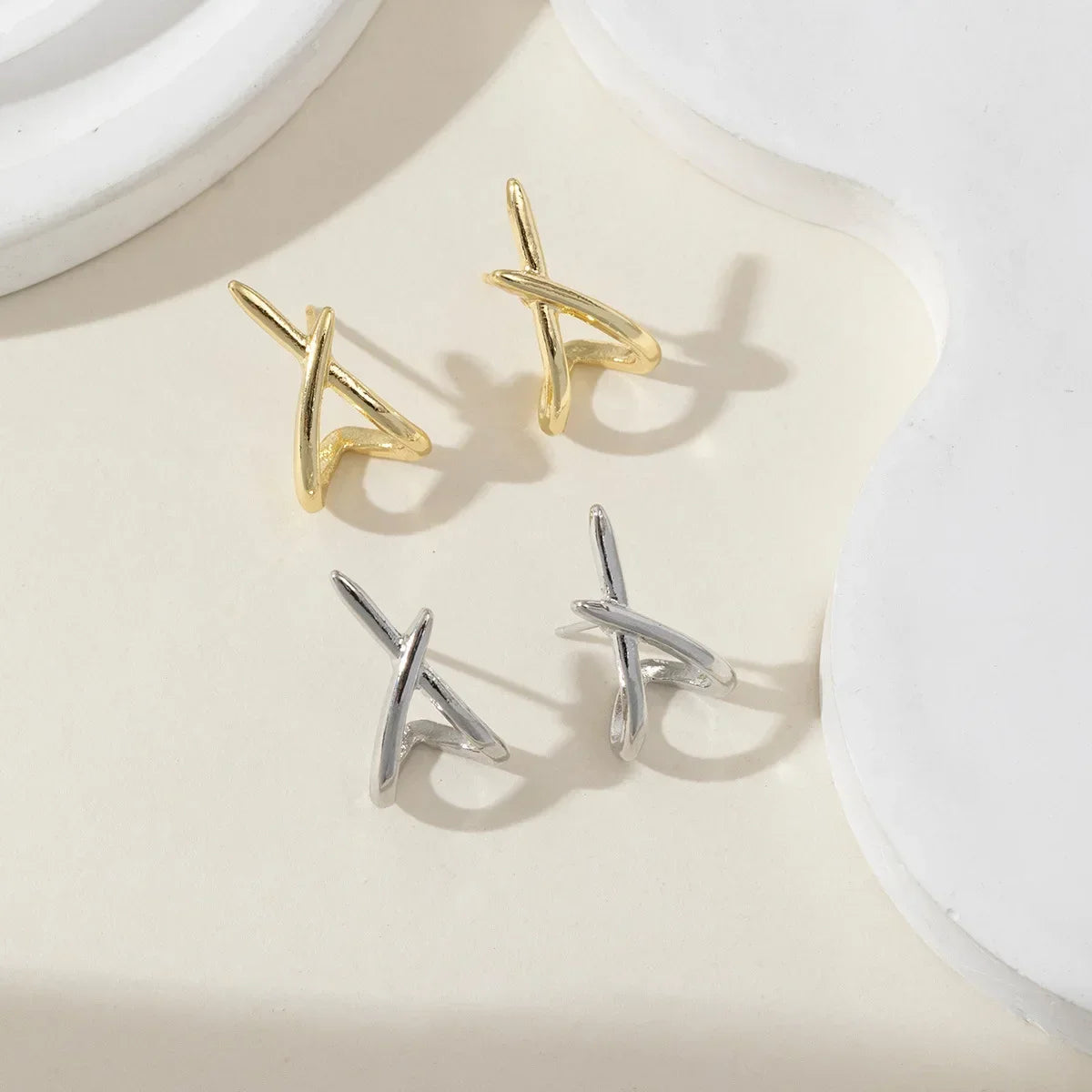 Gold Cross Stud Earrings - Minimalist 14k Gold Plated Jewelry for Women - ZOOMNSTORE