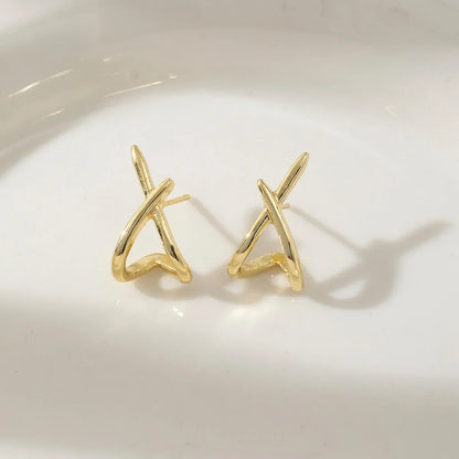 Gold Cross Stud Earrings - Minimalist 14k Gold Plated Jewelry for Women - ZOOMNSTORE