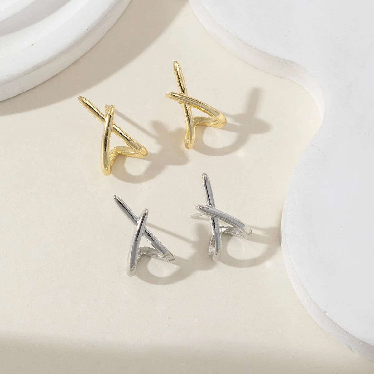 Gold Cross Stud Earrings - Minimalist 14k Gold Plated Jewelry for Women - ZOOMNSTORE