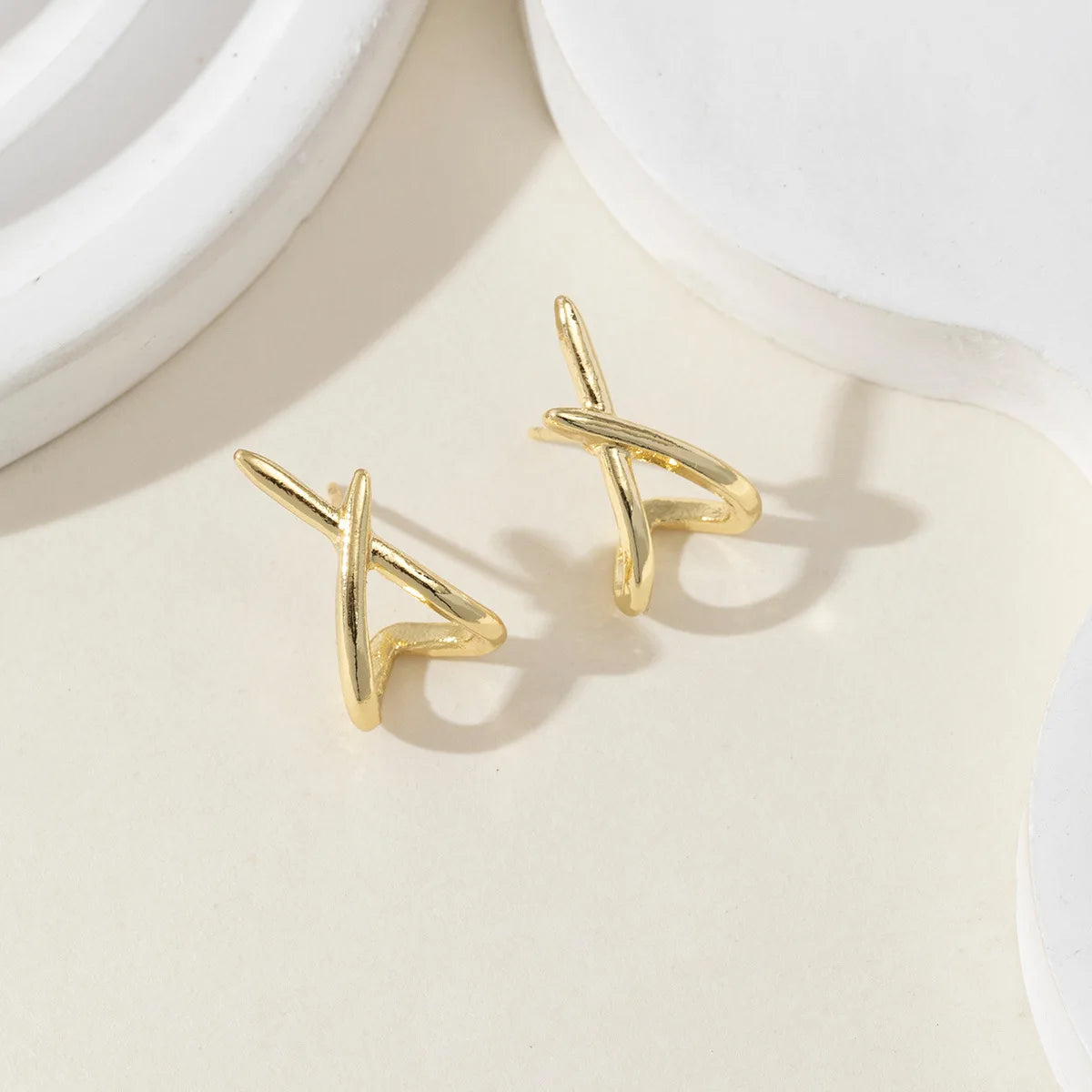 Gold Cross Stud Earrings - Minimalist 14k Gold Plated Jewelry for Women - ZOOMNSTORE