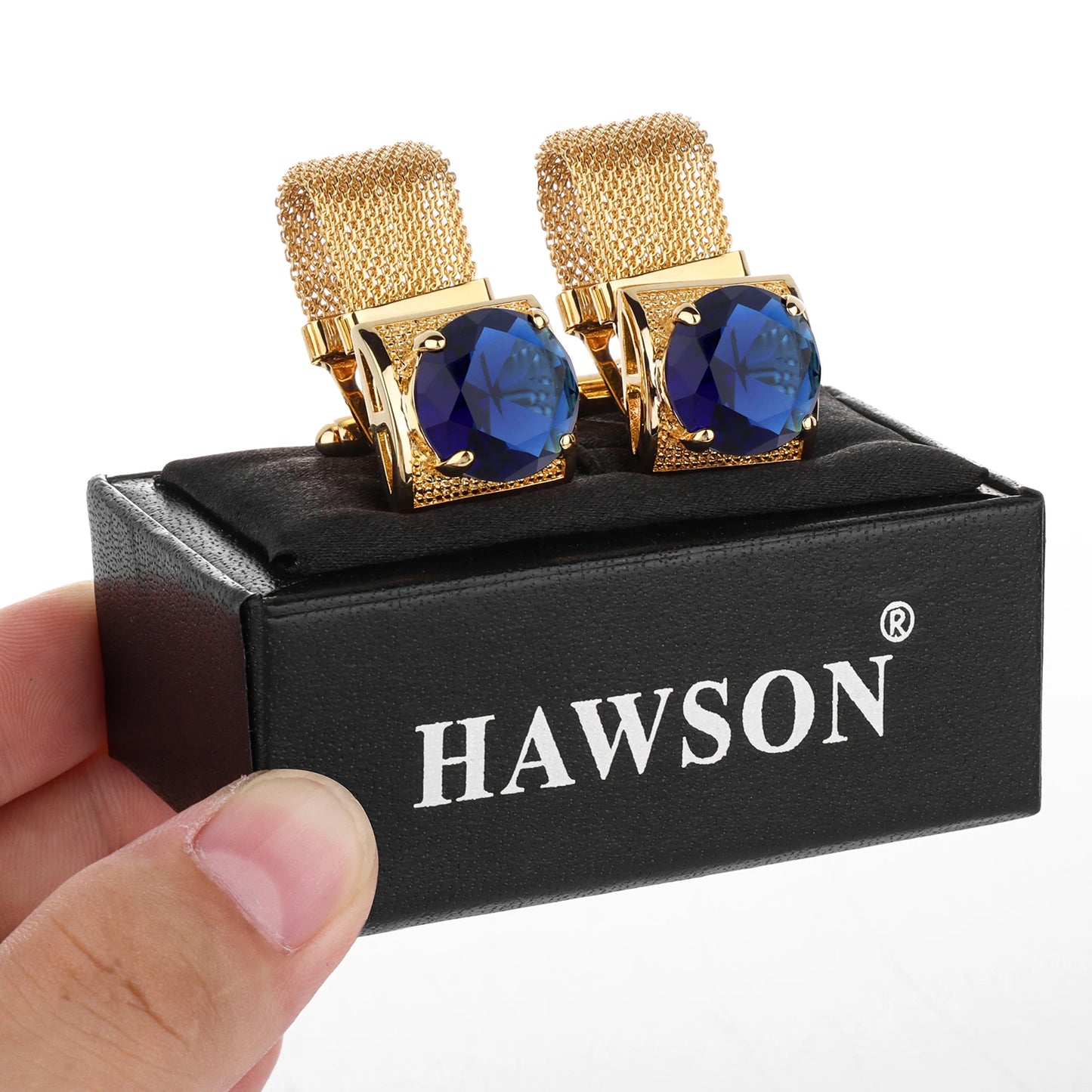 Luxury Gold Tone Crystal Cufflinks Set for Men - Wedding Shirt Accessories with Chain and Gemstones - ZOOMNSTORE