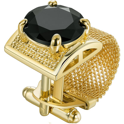 Luxury Gold Tone Crystal Cufflinks Set for Men - Wedding Shirt Accessories with Chain and Gemstones - ZOOMNSTORE