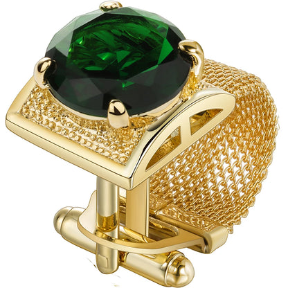 Luxury Gold Tone Crystal Cufflinks Set for Men - Wedding Shirt Accessories with Chain and Gemstones - ZOOMNSTORE