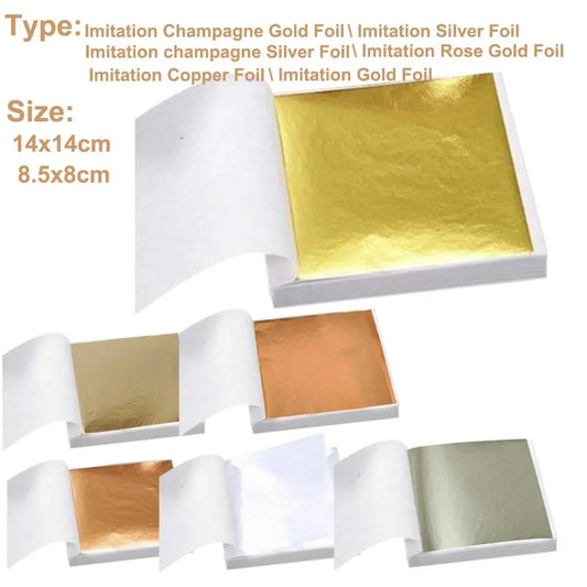 Imitation Gold  Silver Foil Paper - 100pcs DIY Craft Sheets for Resin Candle Plaster Nail Art Home Decoration - ZOOMNSTORE