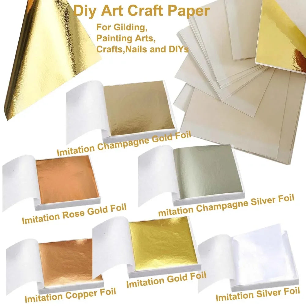 Imitation Gold  Silver Foil Paper - 100pcs DIY Craft Sheets for Resin Candle Plaster Nail Art Home Decoration - ZOOMNSTORE
