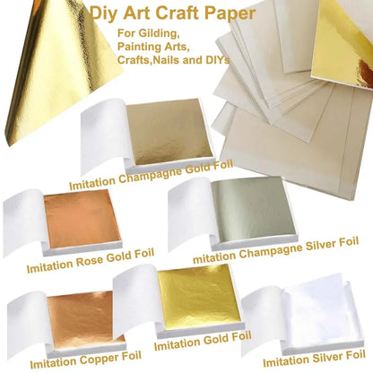Imitation Gold  Silver Foil Paper - 100pcs DIY Craft Sheets for Resin Candle Plaster Nail Art Home Decoration - ZOOMNSTORE