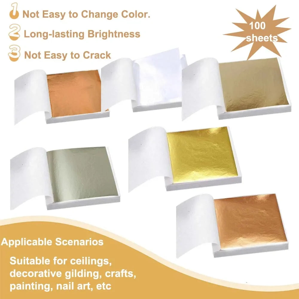 Imitation Gold  Silver Foil Paper - 100pcs DIY Craft Sheets for Resin Candle Plaster Nail Art Home Decoration - ZOOMNSTORE