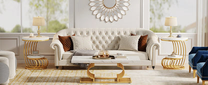 Gold Round End Table – Faux Marble Side Table with 2 Tier Storage Shelf & Stylish Metal Frame - ZOOMNSTORE