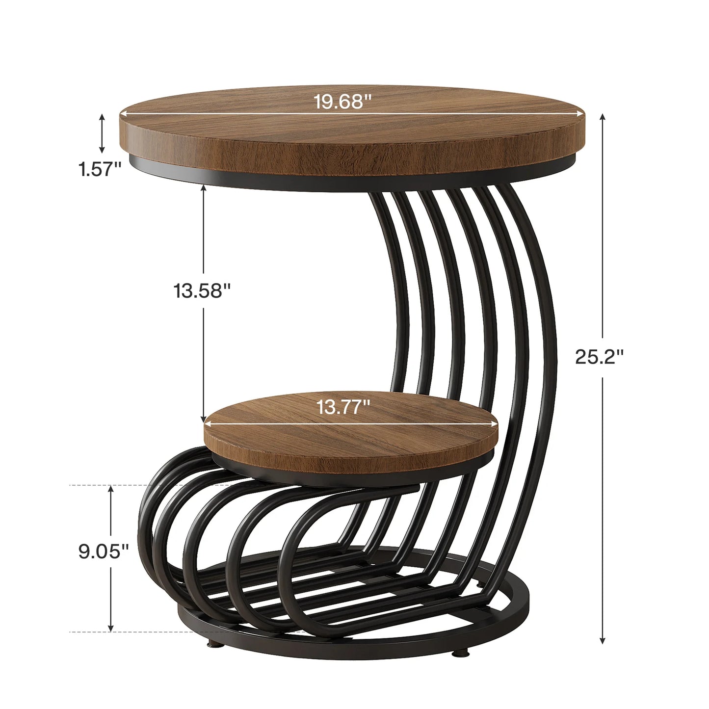 Gold Round End Table – Faux Marble Side Table with 2 Tier Storage Shelf & Stylish Metal Frame - ZOOMNSTORE